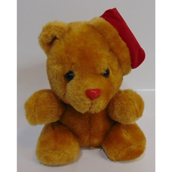 Vintage Christmas Bears Teddy Silk Hat Scarf White Brown Red Nose Plastic Eyes - Picture 6 of 9